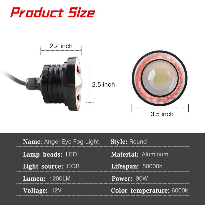 KaiDengZhe كاي دينغ زهي 2 قطعة مصباح ضباب LED عالمي فائق السطوع 3.5 بوصة 12 فولت 10 واط حلقة هالة حمراء لعين الملائكة لمصباح الرأس للدراجات النارية ومصباح السيارة للقيادة النهارية ومصباح ضباب - Image 2